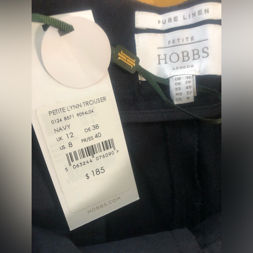 Hobbs Navy Petite Linen Trouser